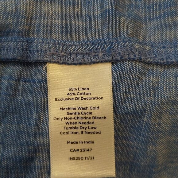 Talbots Embroidered Tassels V-Neck Top Size L Blue Linen Blend 3/4 Sleeve Boho - Picture 6 of 6